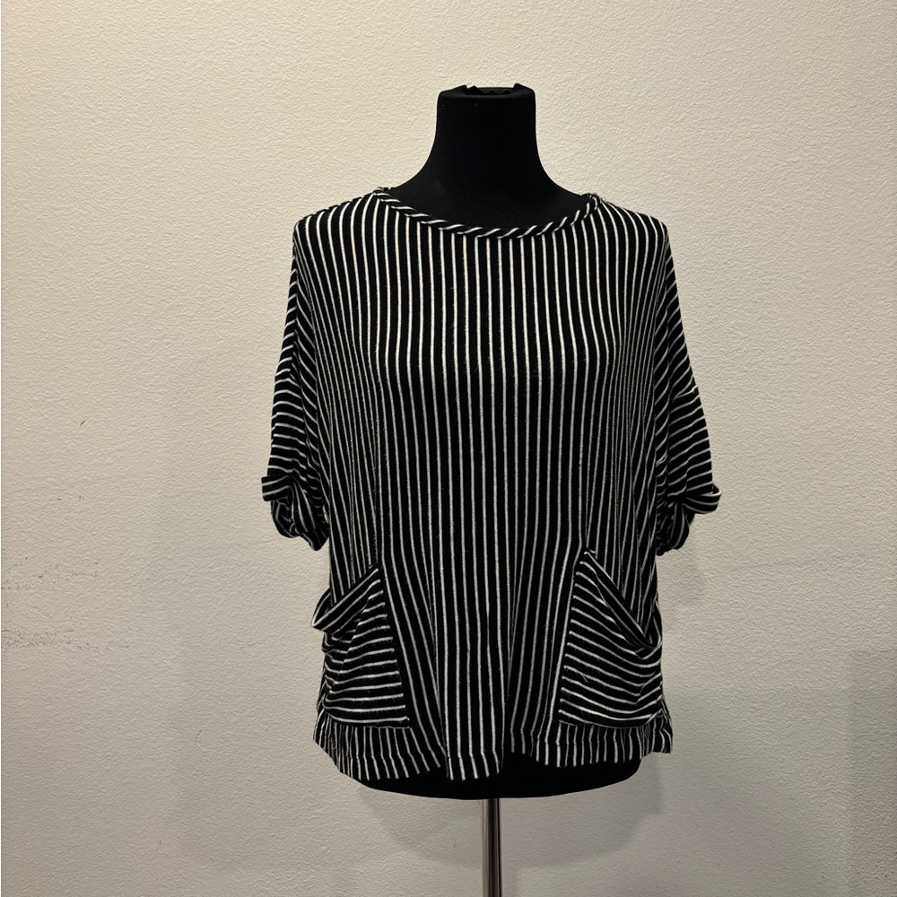 Black & White Striped Short Sleeve Pocket Top